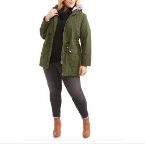 Harve Benard Women's Plus Size Microfiber Anorak with Faux Fur-Trimmed Hood
